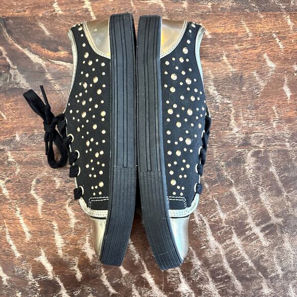 Michael Kors Ivy Dee Black Gold Studded Sneakers Size 5 Low Top - Picture 7 of 7